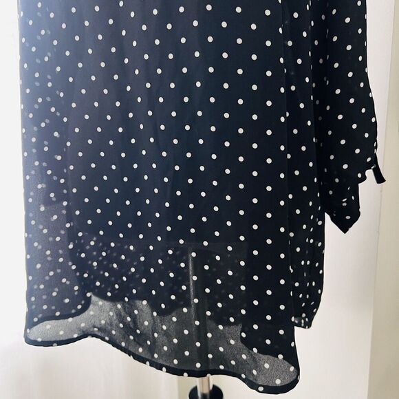 Maurices Black & White Polka Dot Chiffon Roll Tab Sleeve Lightweight Blouse XL - Picture 4 of 8